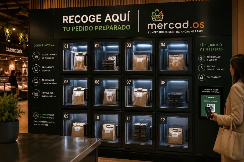Lockers refrigerados vivetumercado con recogida de pedido preparado mediante QR en el mercado